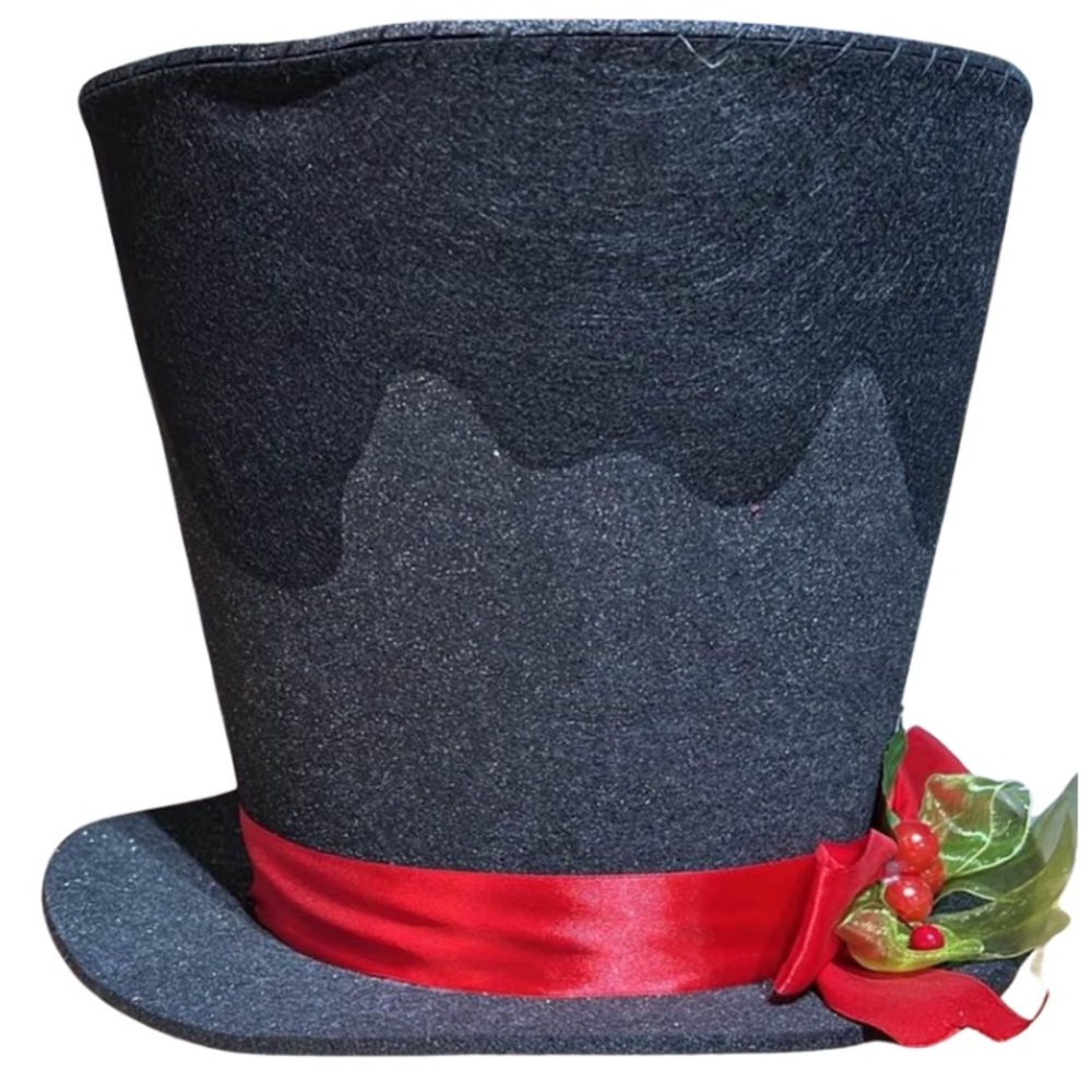 Black Top Hat with Red Ribbon Christmas Tree Topper - Picture 2 of 3